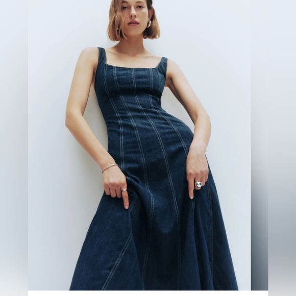 Reformation Amory Denim Midi Dress Size 10 - Picture 12 of 12